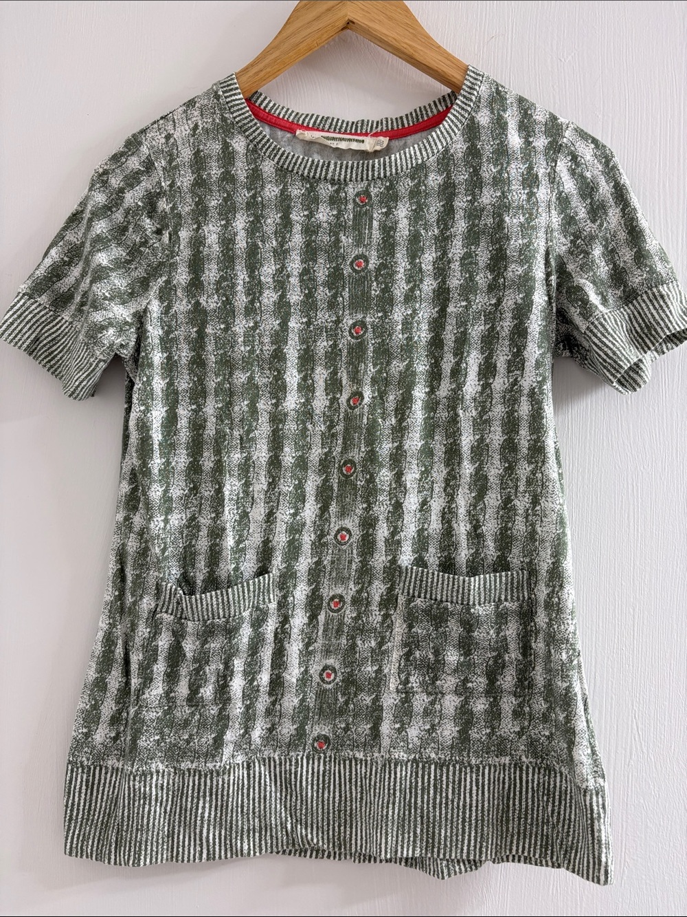 Anthropologie Short Sleeve Faux Button Front Knit Top